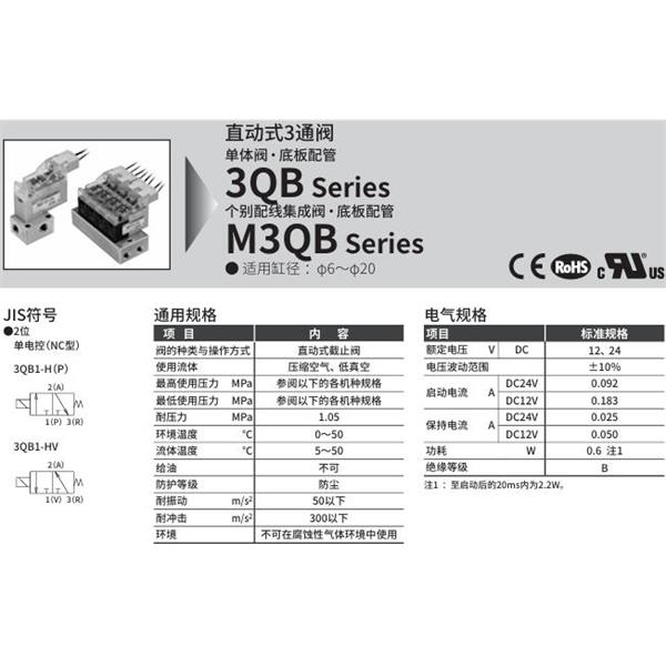 CKD喜開理直動式3通電磁閥M3QB110-M5-C21H-2-3