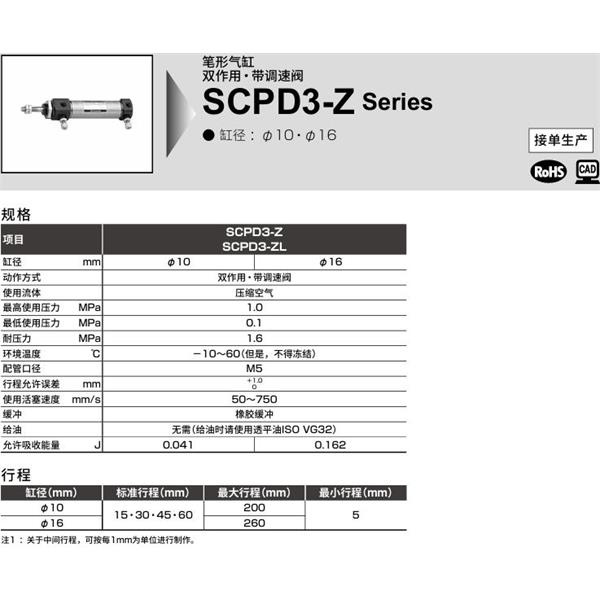 CKD喜開理筆形氣缸SCPD3-ZL-LS-16-200-T5H-T-Y
