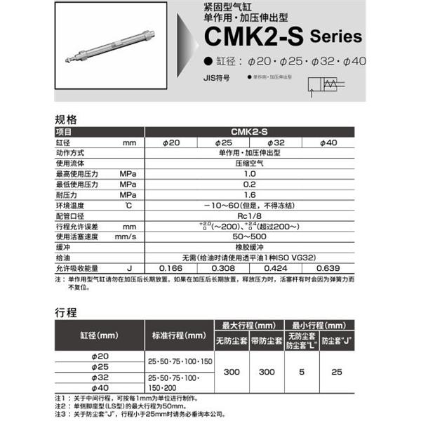 CKD喜開理緊固型氣缸CMK2S-CC-40-300-T8H-T-MB2