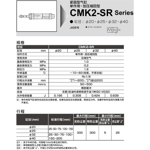 CKD喜開理緊固型氣缸CMK2-SR-CC-40-300-T8H-T-MB2