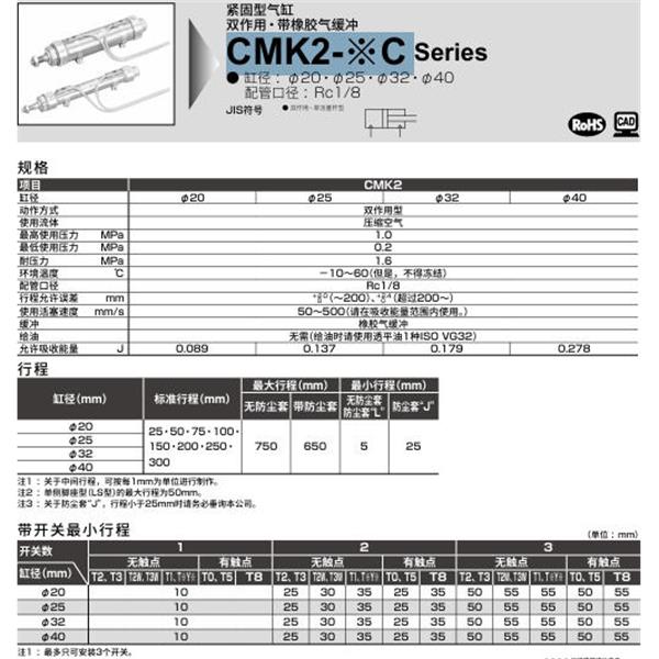 CKD喜開理緊固型氣缸CMK2-TA-32C-600-VB2