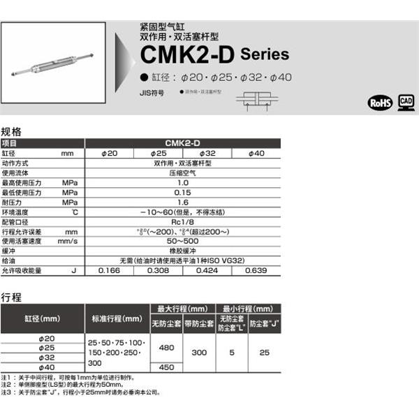 CKD喜開理緊固型氣缸DMK2-D-FA-32-100-T0H-R-JI