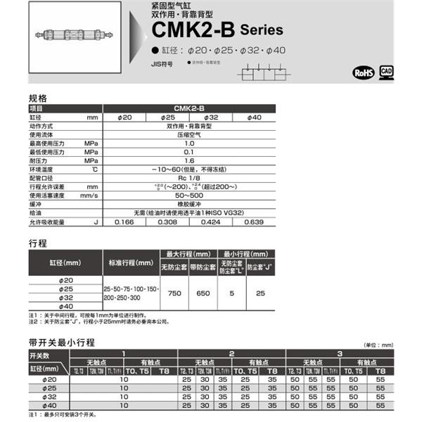 CKD喜開理緊固型氣缸CMK2-B-LB-32-25-T0H-R-25-T0H-R-JI