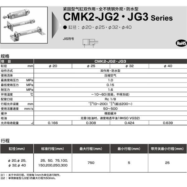 CKD喜開理緊固型氣缸CMK2-JG2-00-32-50-I