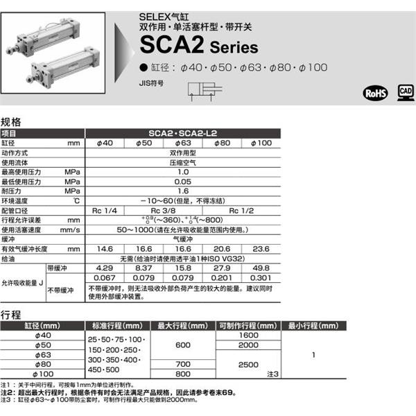 CKD喜開(kāi)理SELEX氣缸SCA2-CB-100B-100-SI