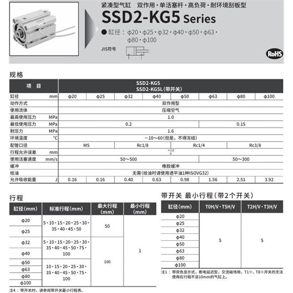CKD喜開(kāi)理緊湊型氣缸SSD2-KG5-25-5-N-LB-I