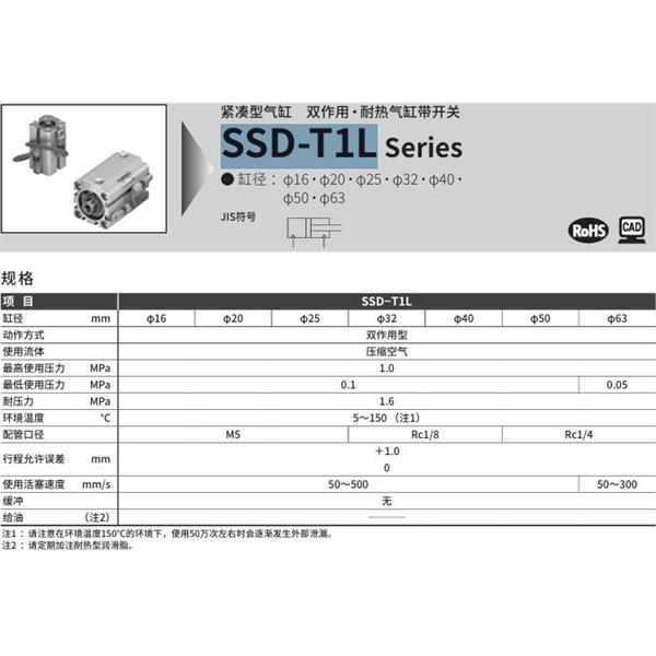 CKD喜開理超級(jí)緊湊型氣缸SSD-T1L-16-10-ET0H-D-N-LB-I