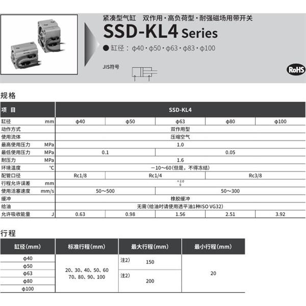 CKD喜開理超級(jí)緊湊型氣缸SSD-KL4-100-40-V0-D-N-LB-I