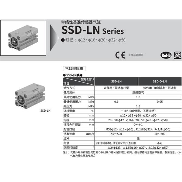 CKD喜開(kāi)理扁平緊湊型氣缸SSD-LN-3250-10HC125LSDN