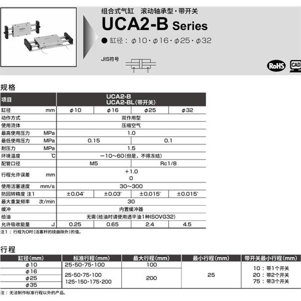 CKD喜開理組合式氣缸UCA2-B-Y-10-50-P1A